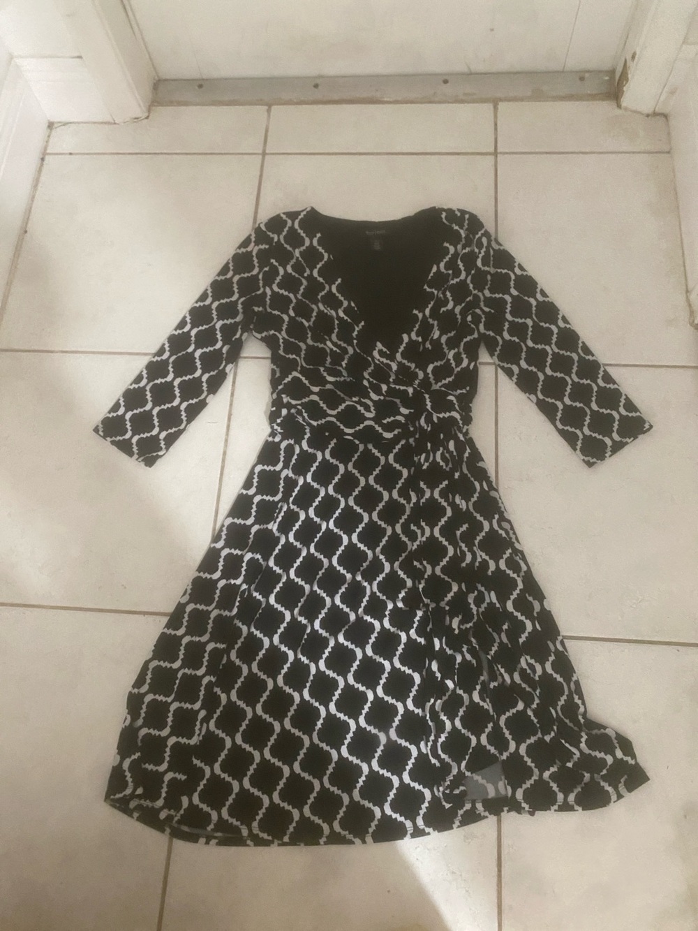 White House Black Market Black and White Geometric Wrap Dress
